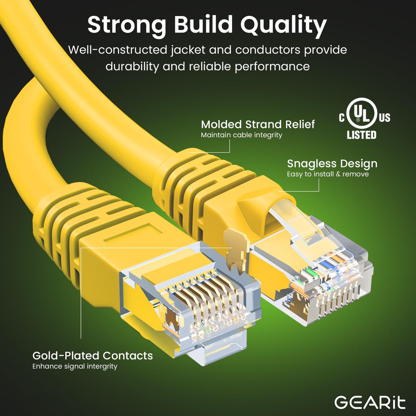 Gearit Cat 6 Ethernet Cable (24-Pack 7 Feet) Cat6 Network Patch, 10Gbps, Rj45, Snagless Cord, Gold-Plated Connectors, Internet F