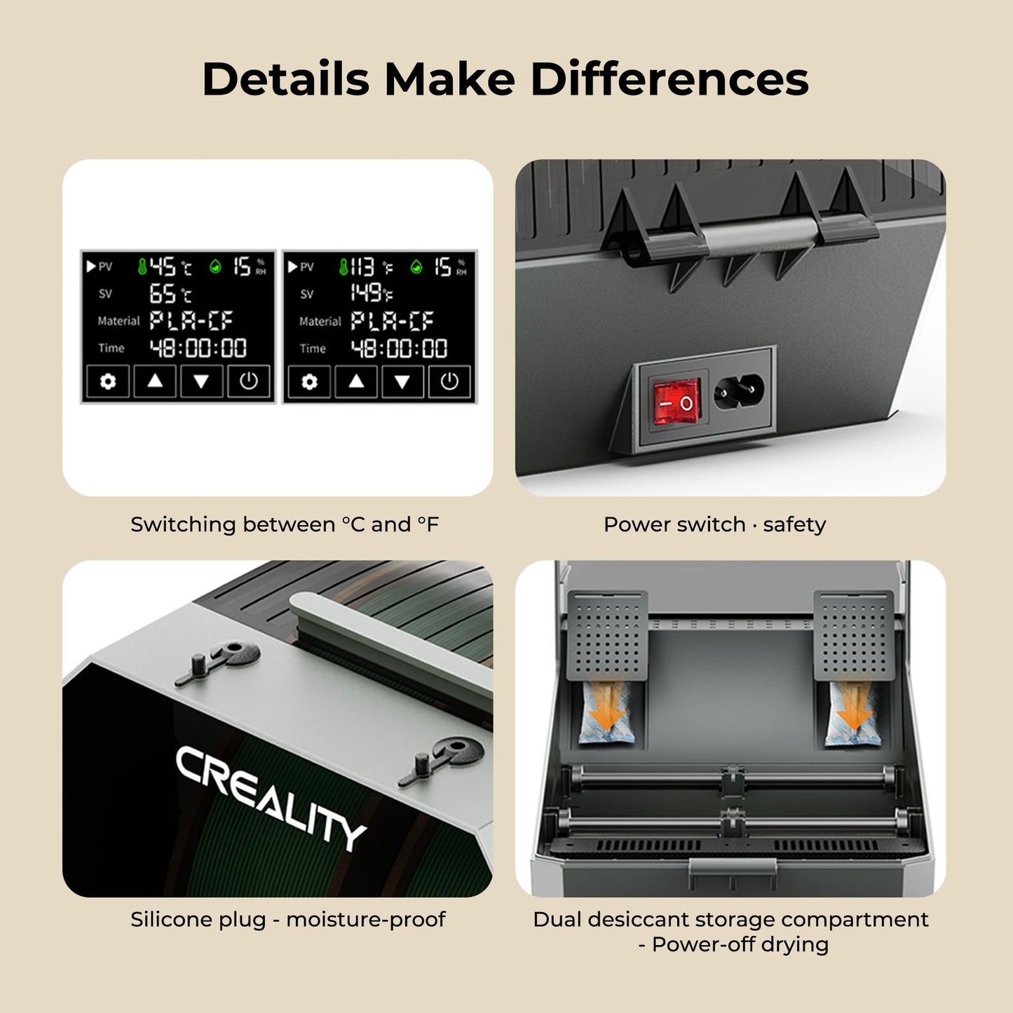 Creality Filament Dryer Box,Dual-Spool Creality Space Pi Filament Dryer Plus with 360° Fast Heating & PTC Heater,4" Touch Screen,Compatible PLA,Silk PLA,ABS,PETG,TPU,Nylon,ASA,PC,PA & More