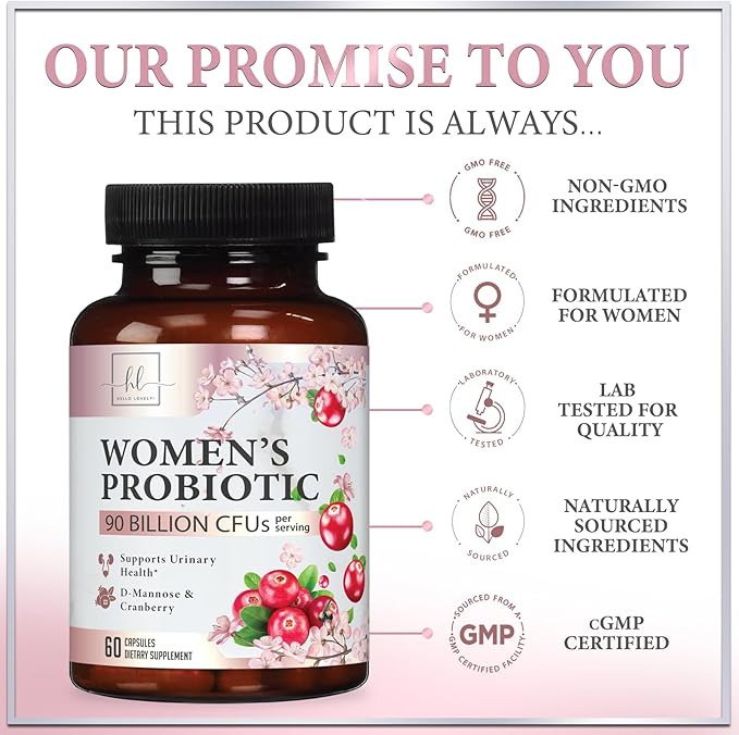 Probiotics for Women 90 Billion CFU, pH Balance for Feminine Vaginal Odor, 16 Probiotic Strains with Prebiotics, Cranberry, D-Mannose & Digestive Health, Immune Support, Shelf Stable - 60 Capsules