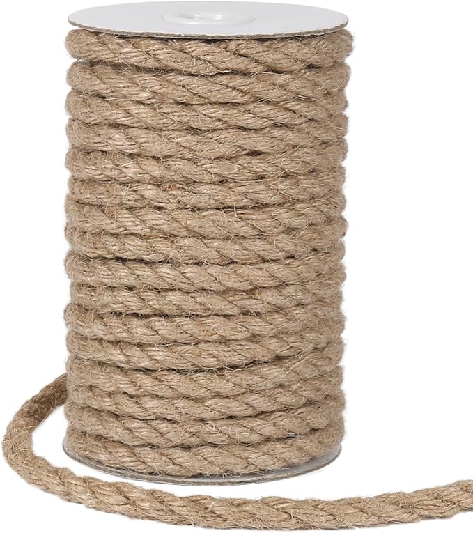 Tenn Well 8mm Jute Rope, 50 Feet Heavy Duty and Thick Twine Rope for Crafts, Gardening, Cat Scratching Post, Home Decor