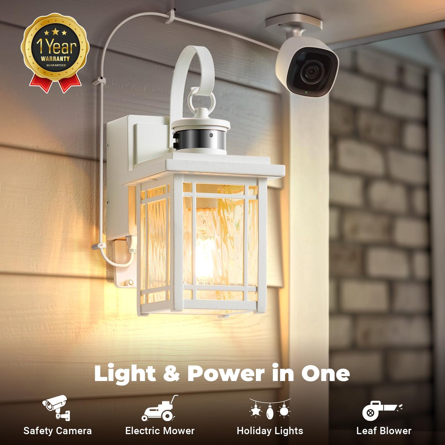 Opaxis Outdoor Wall Light With Gfci Outlet  2-Pack Motion Sensor Exterior Lighting Fixtures Wall Mount  White Front Porch Lantern Wall Sconce  Outdoor Garage Lights With Adjustable Sense Range