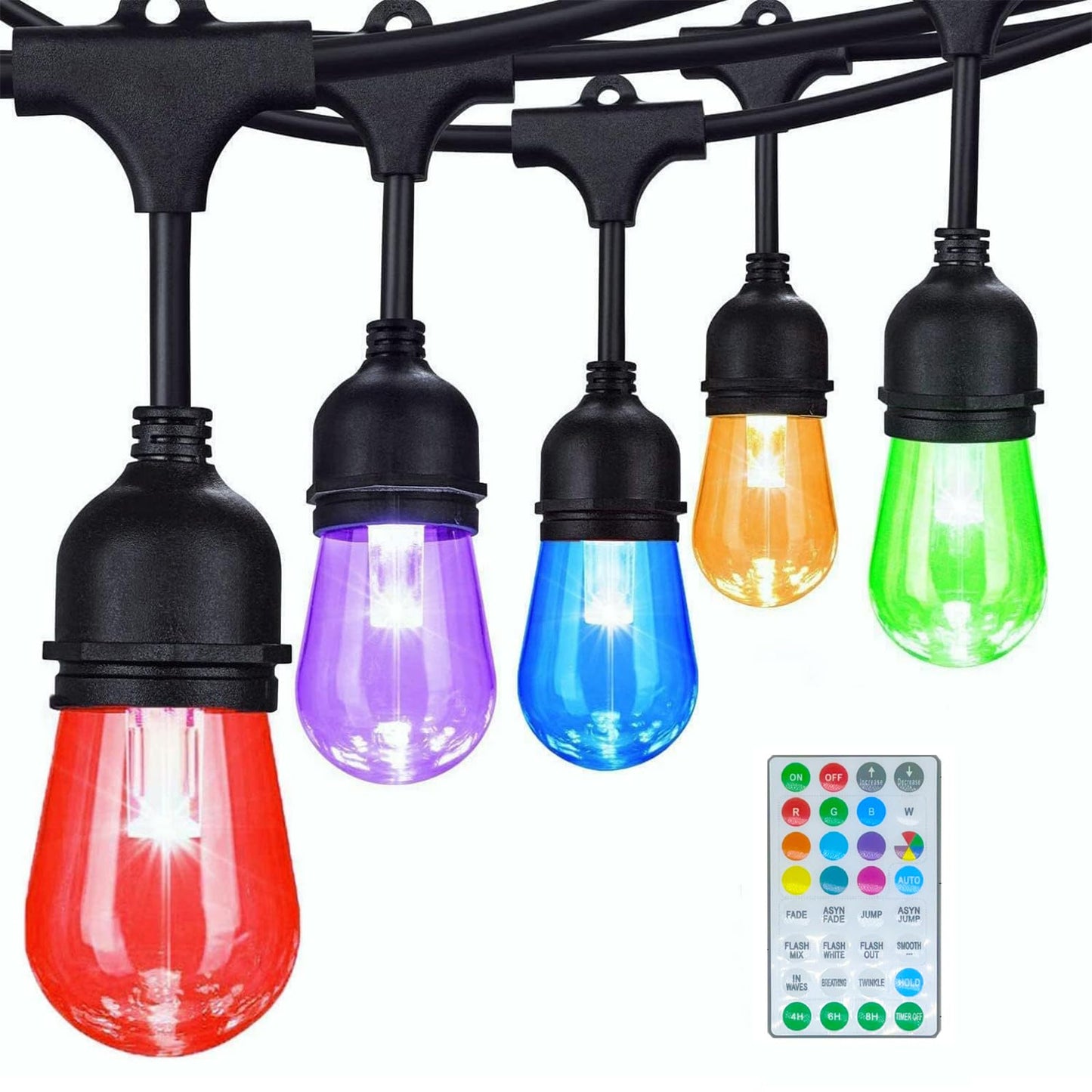 LSOOBZ LED Outdoor String Lights - 96FT, Multicolor, Shatterproof, Waterproof, Remote Control, Dimmable, RGB