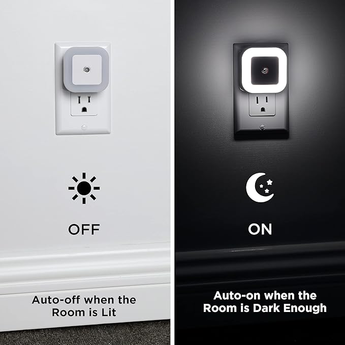 Plug-in LED Night Light with Dusk to Dawn Sensor for Hallway, Stairs, Bathroom, Kitchen, Bedroom, Nursery, Kids Room, Daylight White, Pack of 6