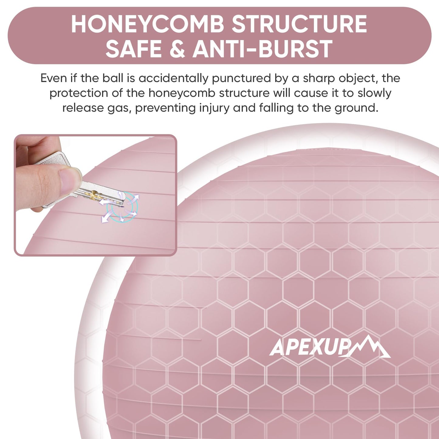 APEXUP Yoga Ball Exercise Ball, Anti Slip Stability Ball Chair, Heavy Duty Large Gym Ball for Fitness, Balance, Core Workout and Physical Therapy (M (19"~22) 55cm, Pink)