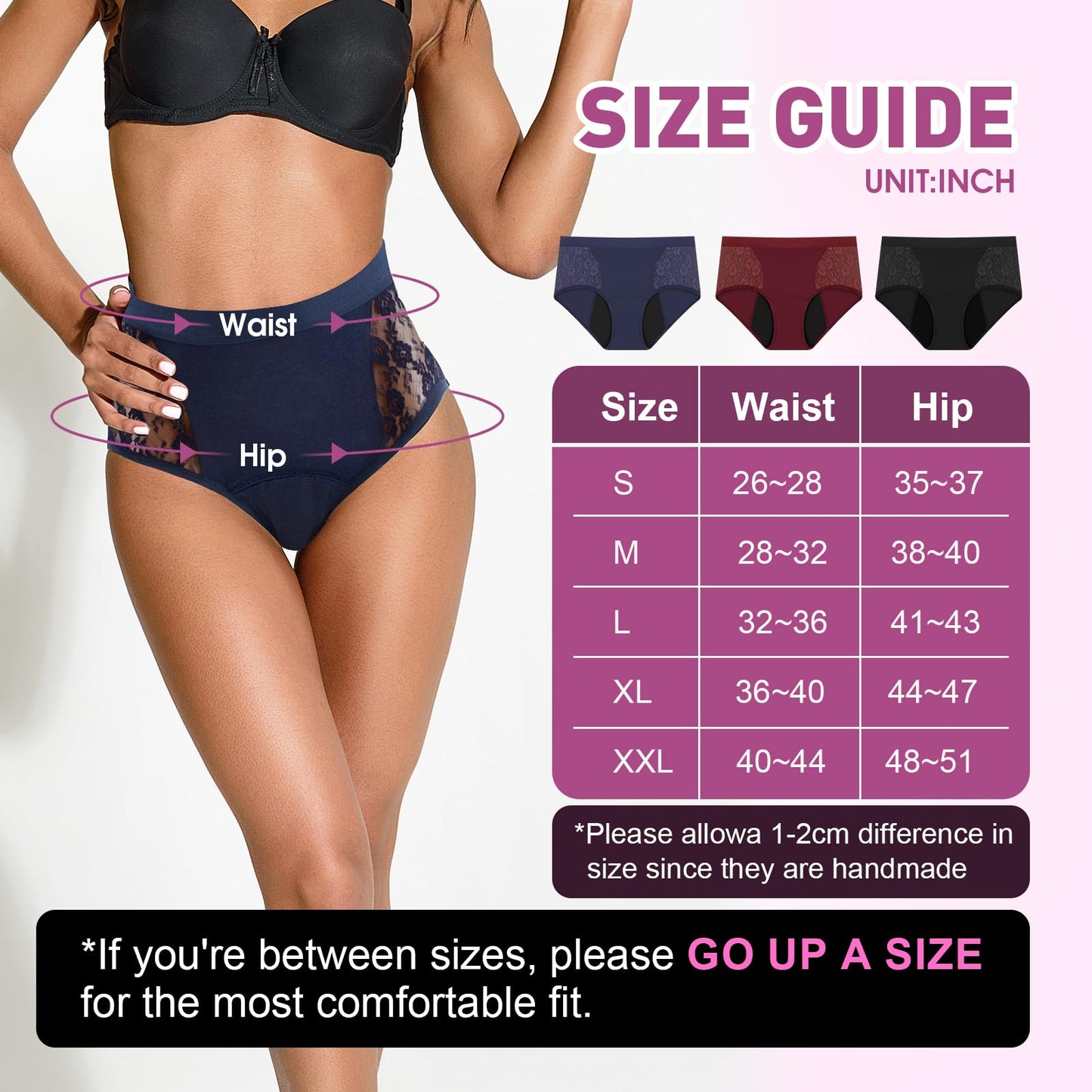TUXIYA 3-Pack Incontinence Underwear for Women, Leak Proof Underwear for Women Washable & Reusable for Leakage Protective Panties(X-Large,Black/Red/Blue)