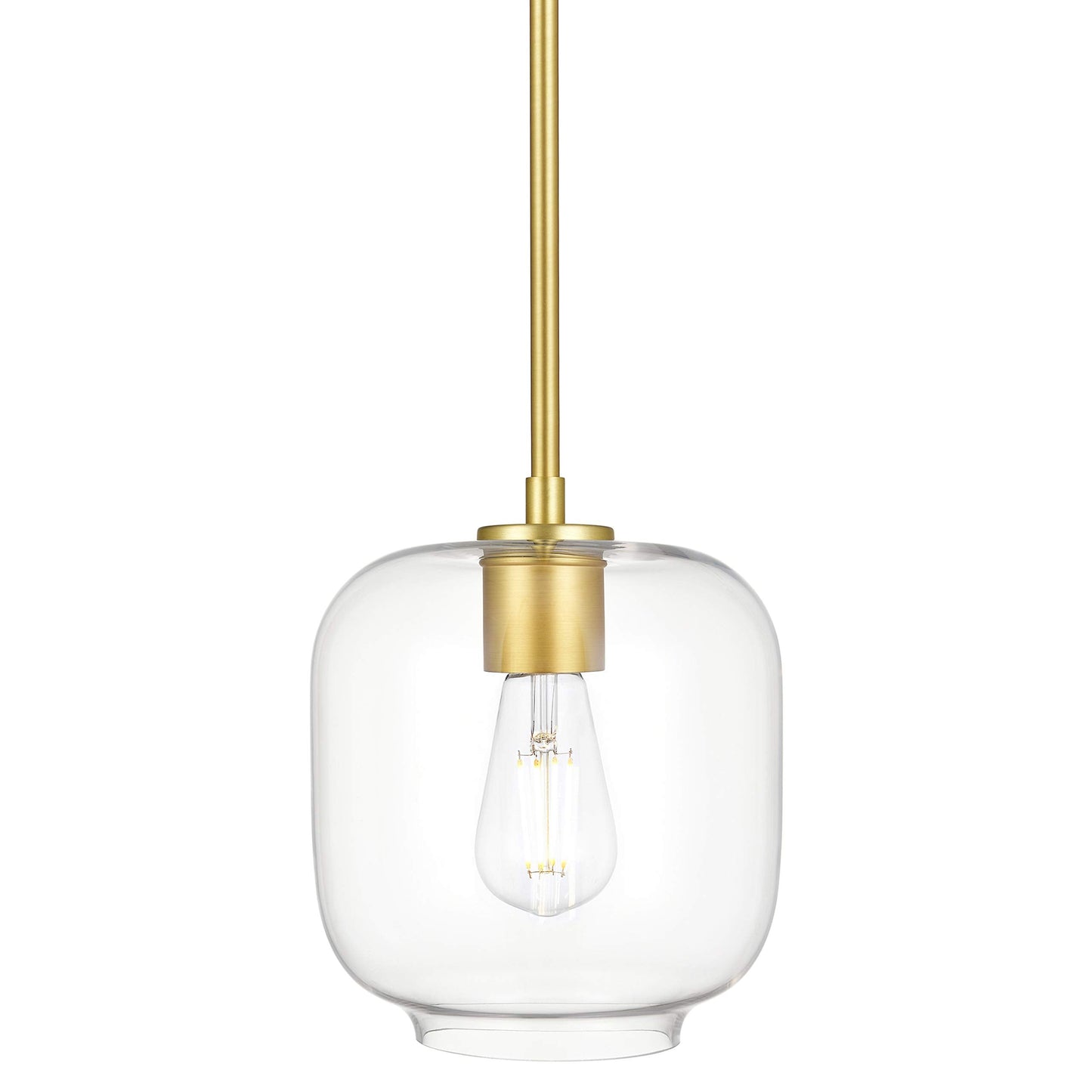 Linea di Liara Piarra Pendant Light, Satin Brass, Square Clear Glass Shade, Model LL-P622-3SB, Ideal for Kitchen Island and Over Sink Lighting