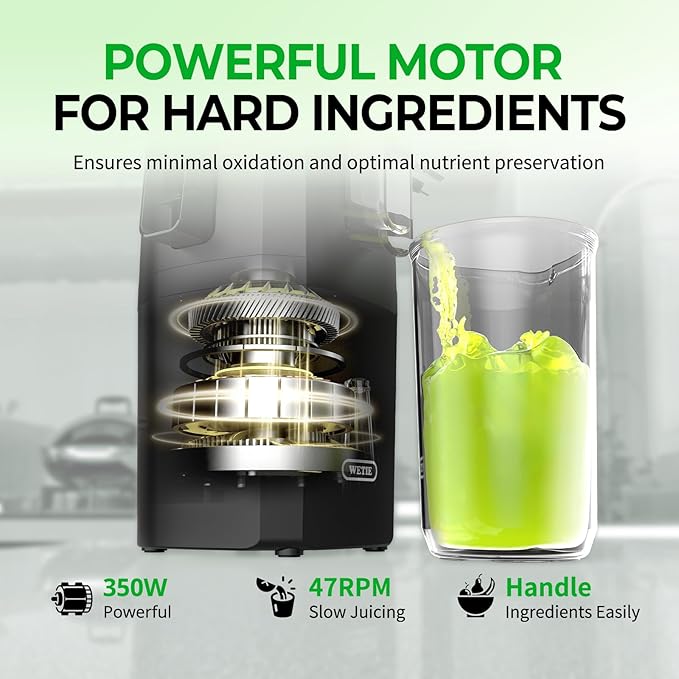 Cold Press Juicer, WETIE Juicer Machines with Large Feed Chute for Whole Fruits & Vegetables,Juice Extractor Slow Masticating Juicer with Large Auger, 99% High Juice Yield, Easy to Clean & Assembly