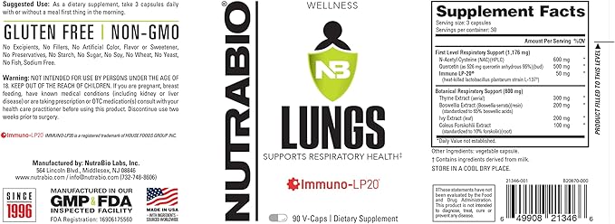 NutraBio Lungs Supplement - Blend of Immuno-LP20 and Natural Extracts to Help Support Respiratory & Immune Health