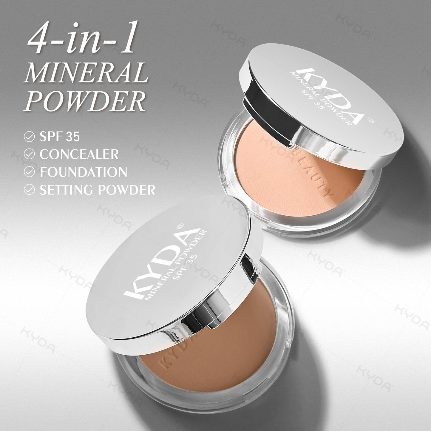 KYDA Mineral Powder, SPF 35, 4-in-1 Mineral Pressed Powder Foundation with Concealer and Setting, Matte Weightless Pressed Found