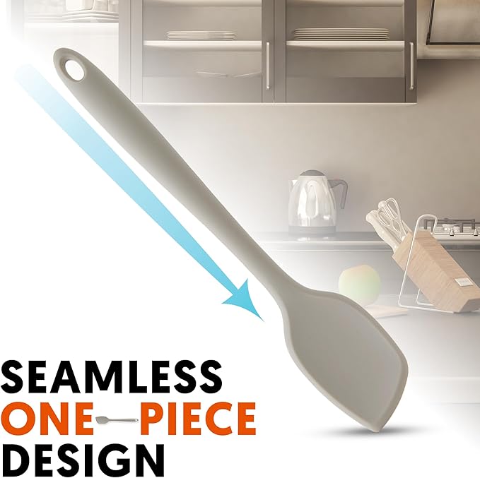 Platinum Silicone Spatula – BPA Free Silicone Spatula for Cooking – Heat Resistant Cooking Utensils for Non Stick Pans – One-Piece Spoonula for Baking, Mixing & More – Kitchen Scraper 9.3” Warm Gray