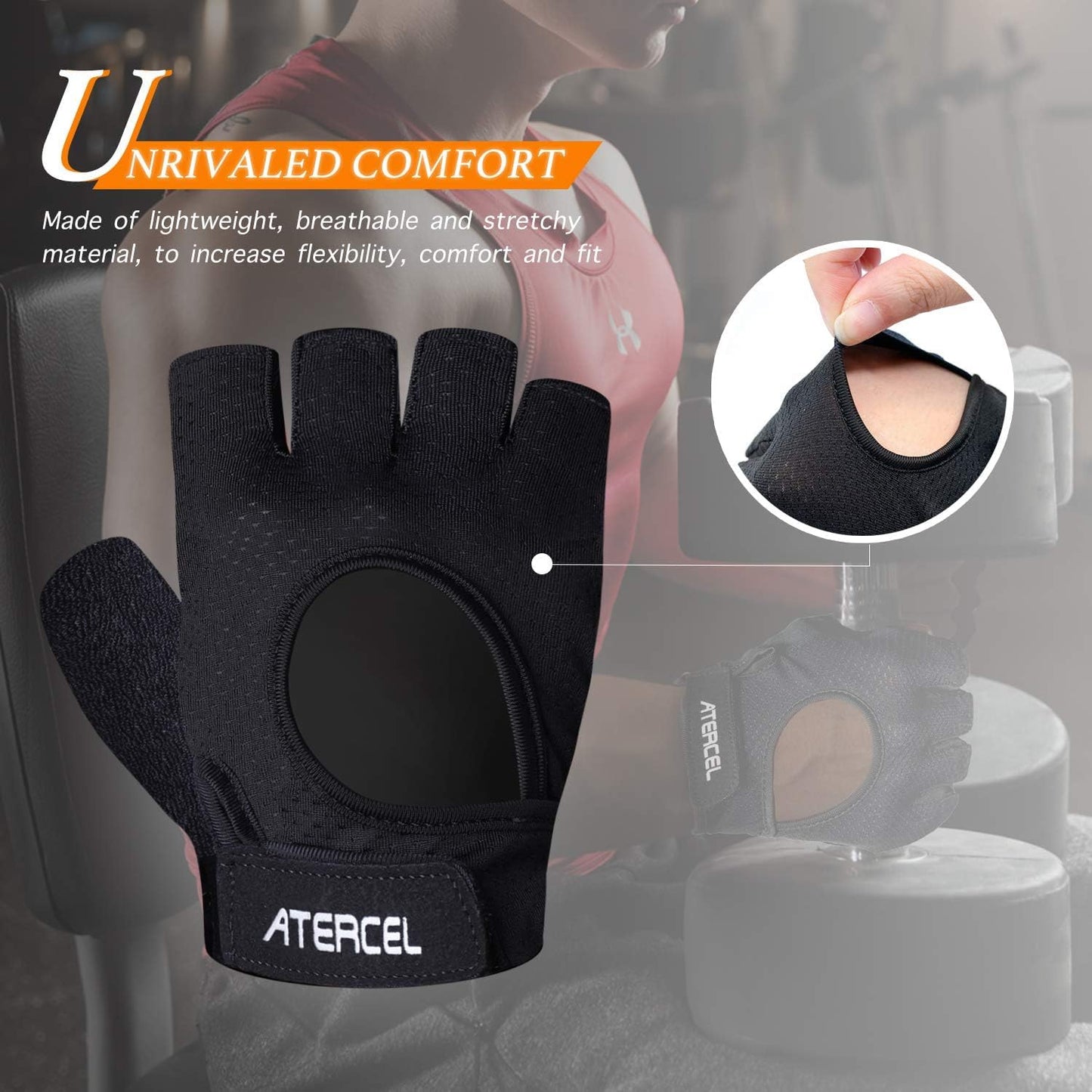 ATERCEL Weight Lifting Gloves Full Palm Protection, Workout Gloves for Gym, Cycling, Exercise, Breathable, Super Lightweight for Men and Women(Black, M)