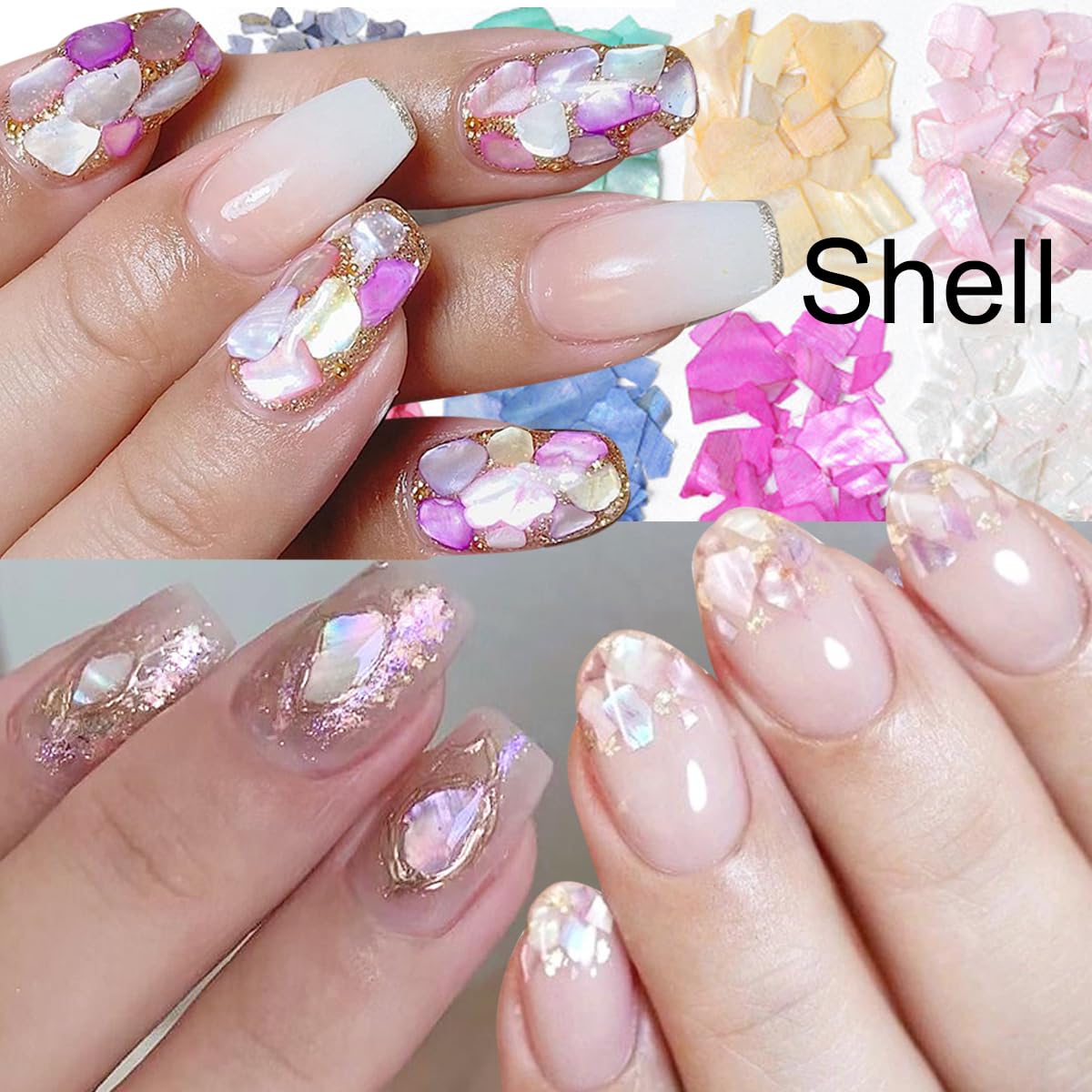 UARUOGP 3 Boxes 36 Grids Nail Art Foil Flakes Glitter Irregular Mica Seashell Flakes,Nail Supplies Glitter Slice Colorful Marble