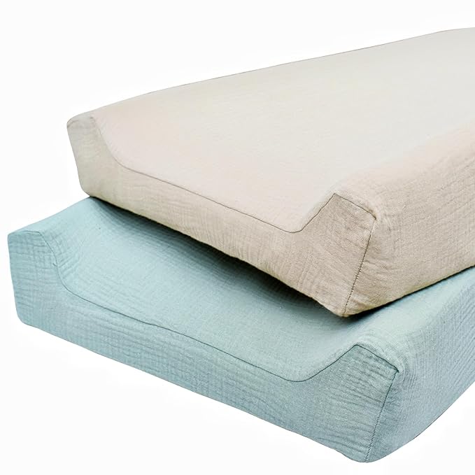 Owlowla Muslin Changing Pad Cover 2PACK,Soft Muslin Cotton Diaper Changing Pad Covers Changing Table Cover for Baby Boy Girl(Natural&Sage)