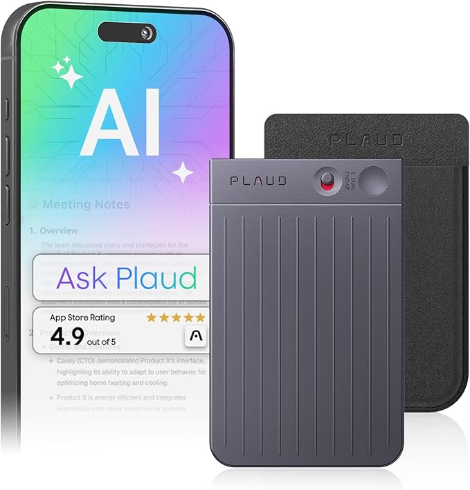 Plaud Note AI Voice Recorder, Voice Recorder w/Case, App Control, Transcribe & Summarize with AI Technology, Support 112 L...