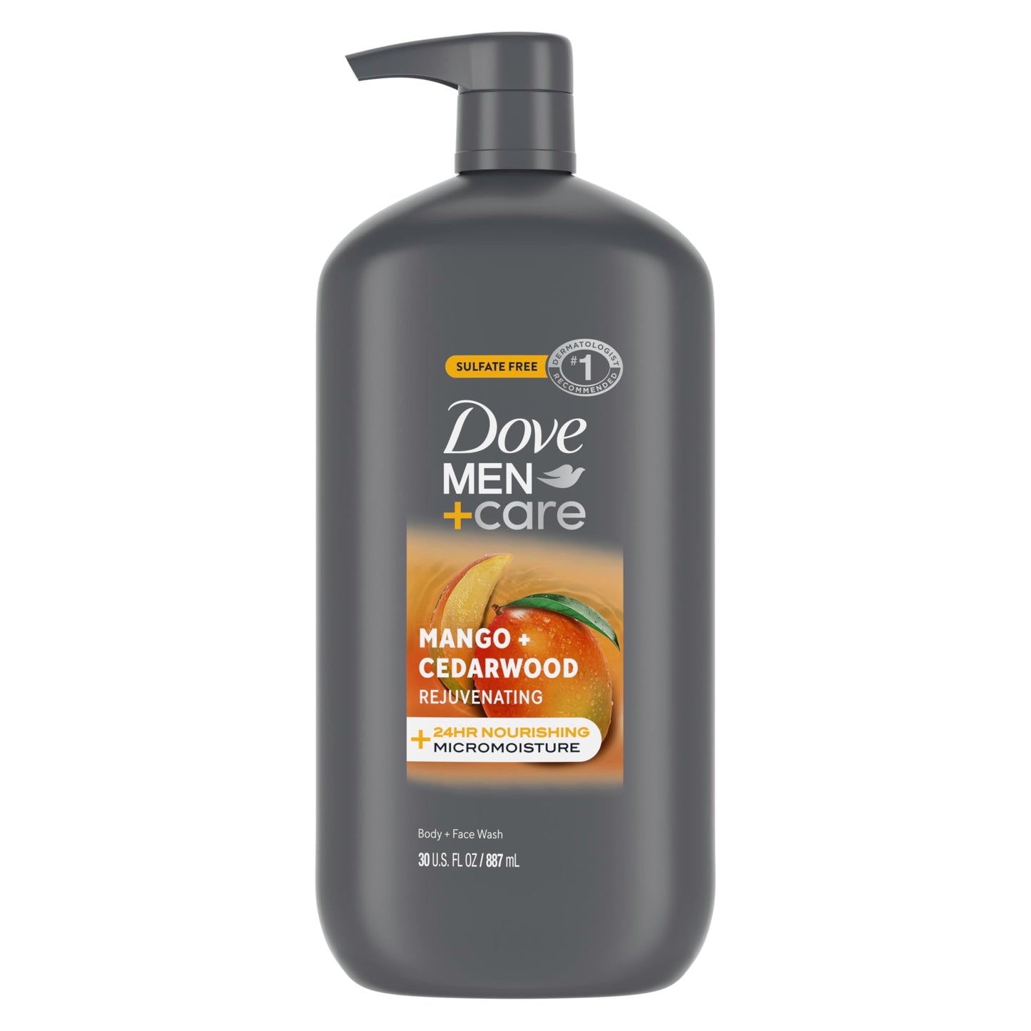 DOVE MEN + CARE body and face wash rejuvenating mango + cedarwood for Men, with 24-Hour Nourishing Micromoisture Technology, 30