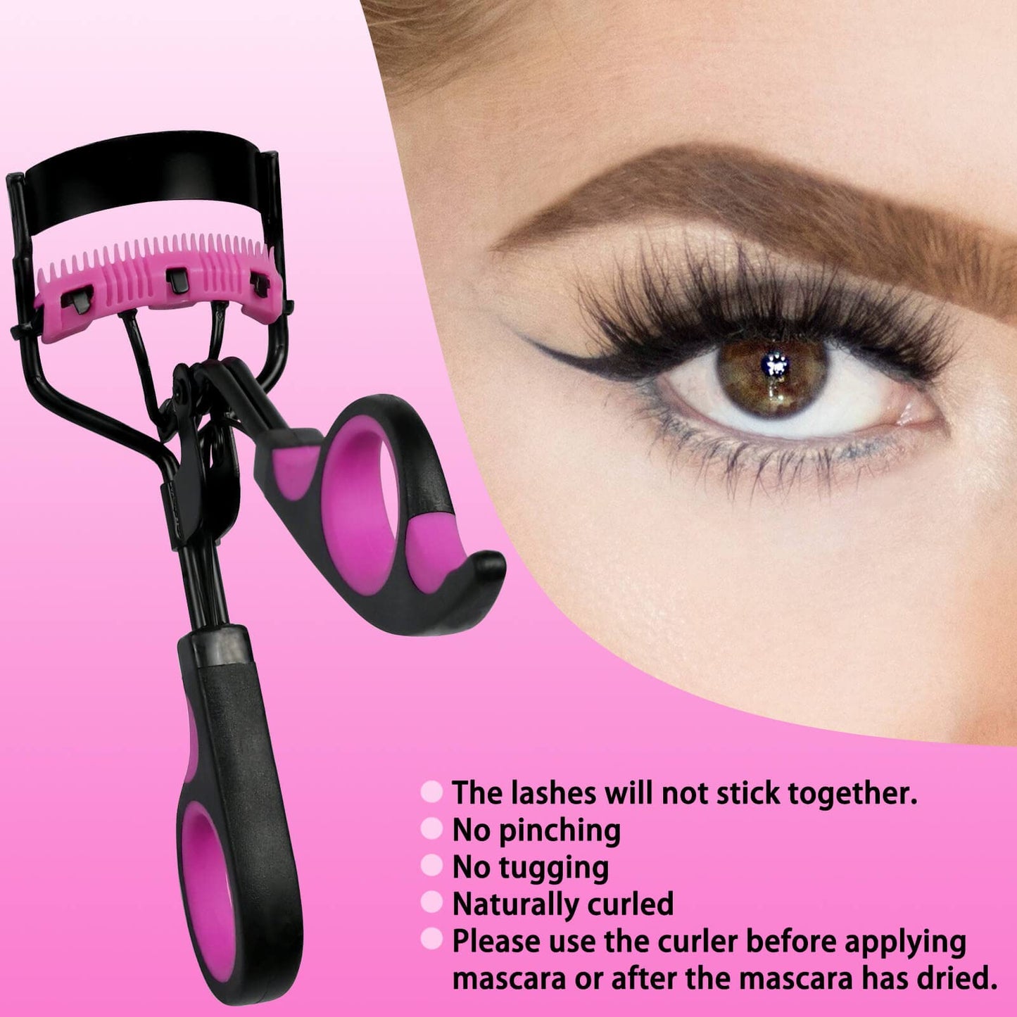 Eyelash Curlers with Comb IMMER LIEBEN Lash Curler with 5 Replacement Refills, 3 Combs, 10 Seconds Curl and Lifted Lashes Black