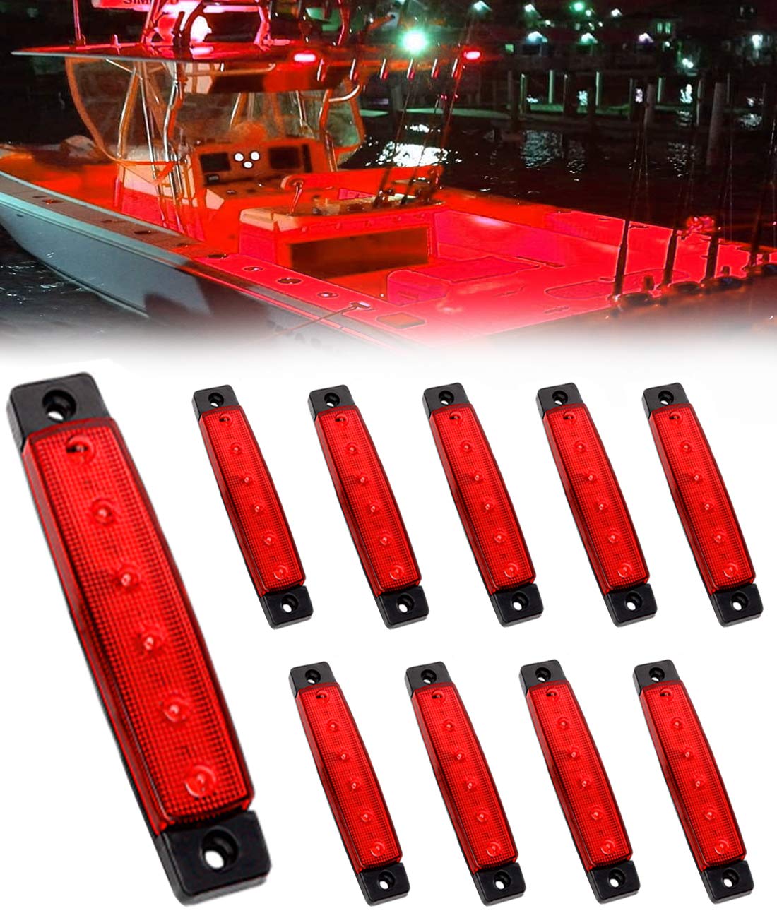 Shangyuan LED Marine Boat Lights, Waterproof Interior Deck Lights, 12V, Red, 10PCS