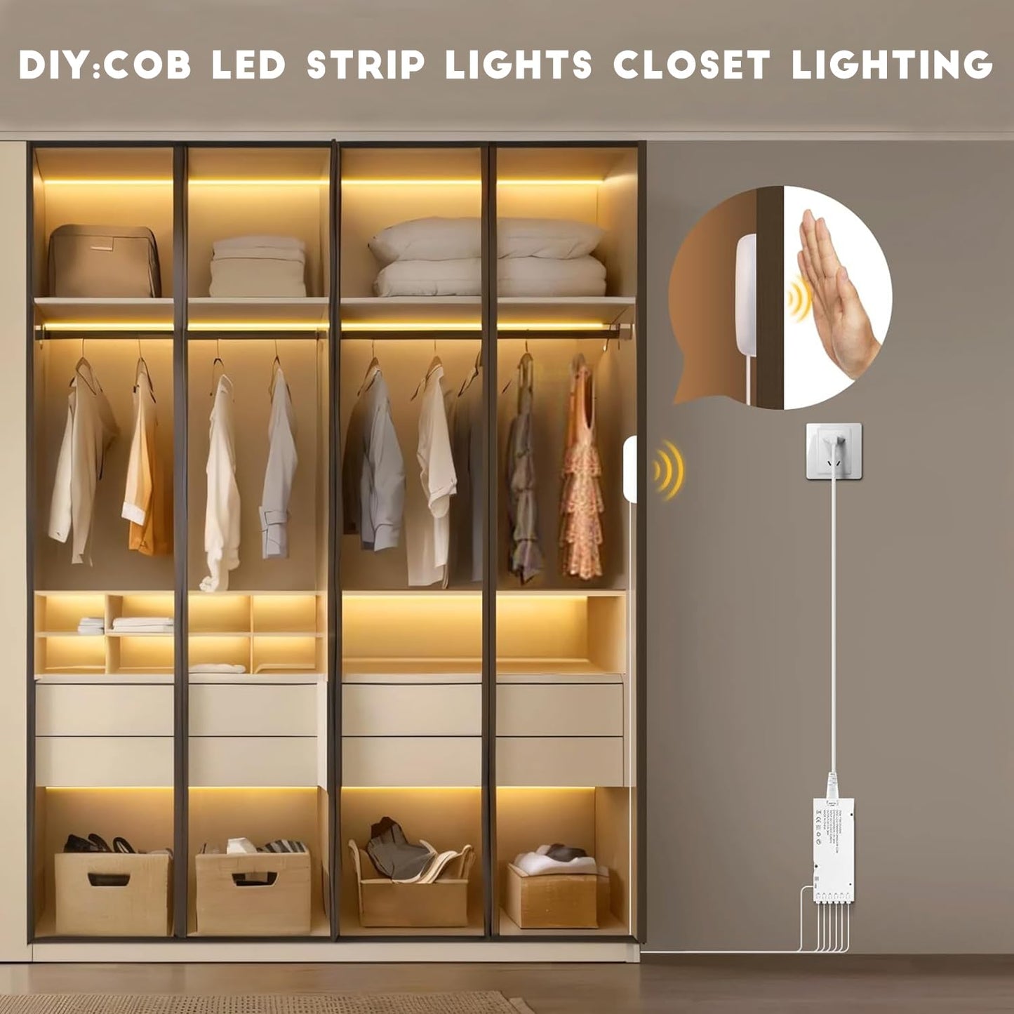 Led Under Cabinet Lighting Kit 6Pcs 12V Cob Led Strip Lights With 36W Adapter 1M/3.3Ft Penetrable Wood Touch Dimmable Led Strip 3000K Flexible Led Cabinet Lights For Indoor Kitchen  Book Shelf  Closet