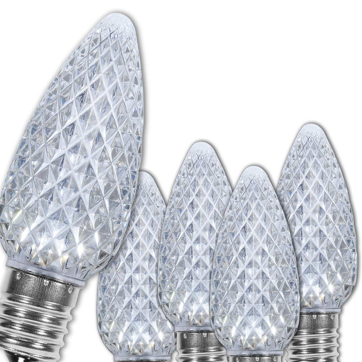 Wintergreen Lighting 25 Pack Opticore Led C9 Cool White Christmas Light Bulbs - enhanced Shatterproof C9 Led Christmas Replacement Bulbs  E17 Bulbs/Base (Cool White Faceted)