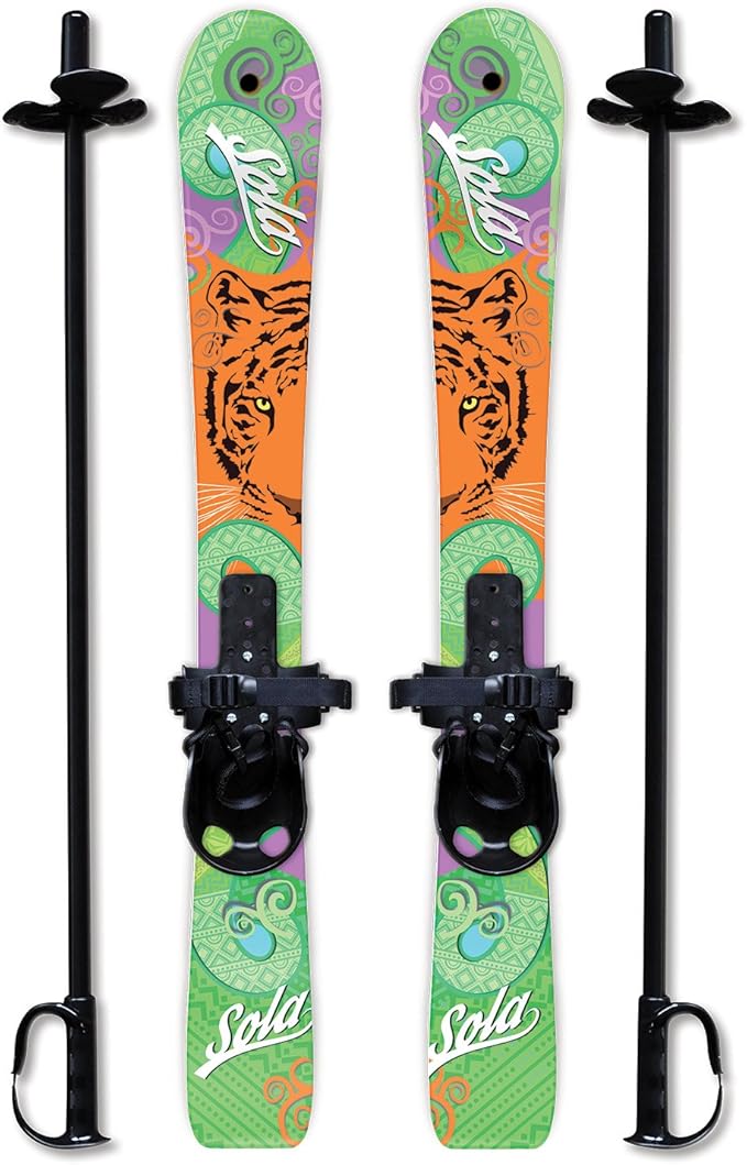 SOLA Kids Ski Set – Beginner Cross Country Skis with Poles and Adjustable Bindings for Ages 3–4, Backyard Winter Fun