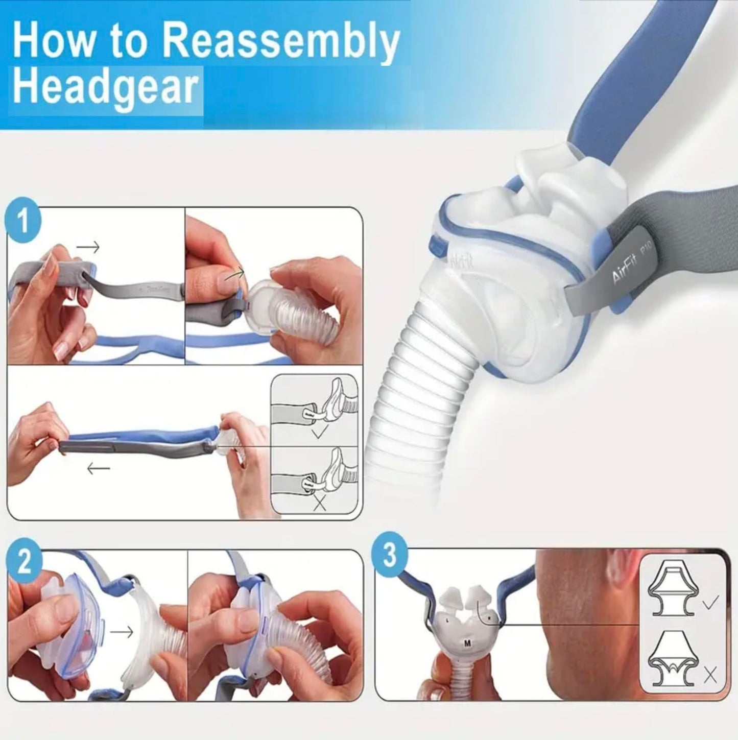 p10 Nasal Pillow Assembly Kit for p10, Includes Tube Frame, Medium, Large, Small Pillows and Adjustable Strap