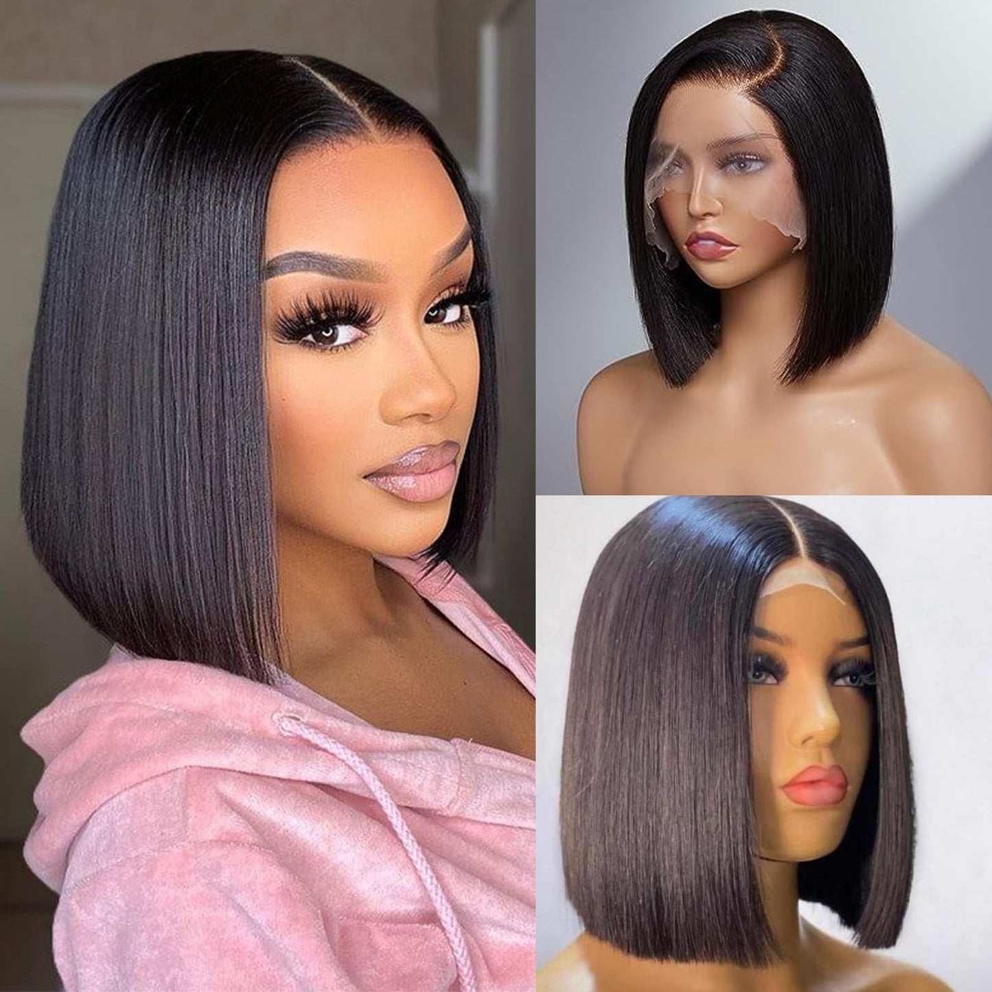 WIGOPARTY Bob Wig Human Hair Glueless - 180% Density Short Straight Wig for Black Women, 4x4 HD Lace Front Pre Plucked & Pre Cut