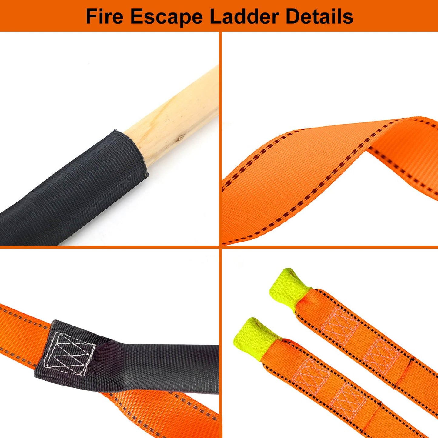 FKNGS Fire Escape Ladder, 26.2 Feet Emergency Fire Ladder, 2-3 Story Homes Reusable Safety Rope Ladder for Kids and Adults