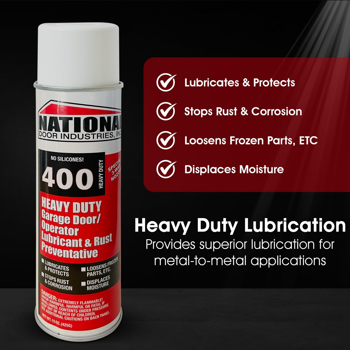 400-HD Heavy-Duty Garage Door Lubricant Spray – Rust Preventative with Long-Lasting Hinge & Track Protection