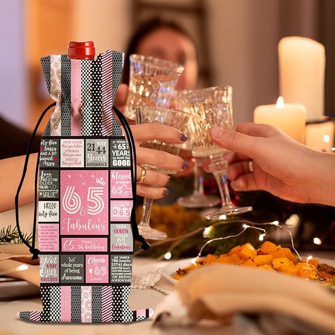Funny 65th Birthday Gifts for Women Men Wine Bag, Happy Anniversary 65th Birthday Party Decorations for Women Men Wine Bags, 65 Year Old Birthday Gifts for Women Wine Bottle Bag