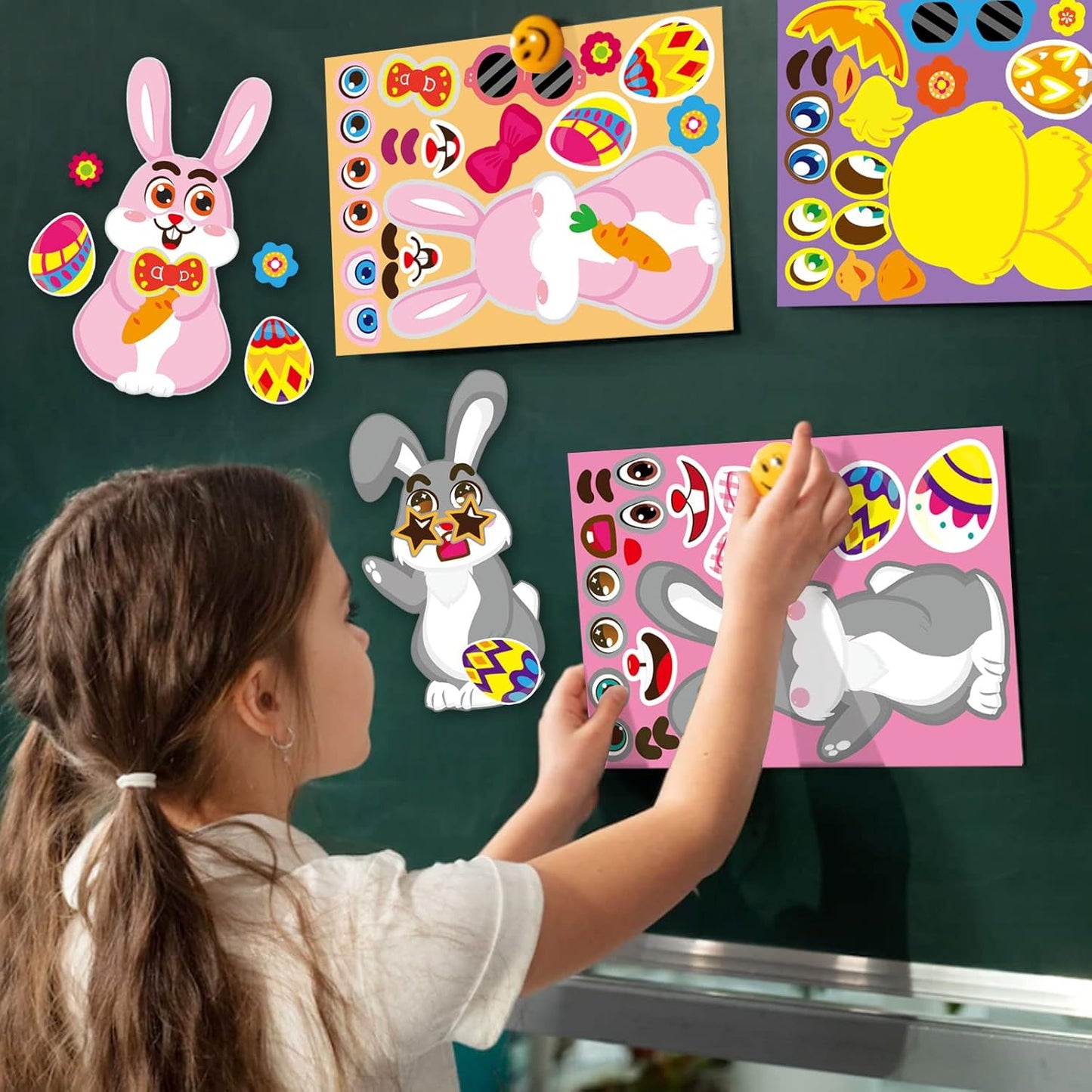 36 Sheet Easter Stickers for Kids,Easter Basket Stuffers,Make a Face Sticker, Make Your Own Animal Stickers,Party Favor Supplies Crafts