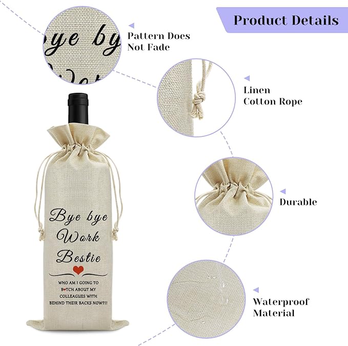 Goodbye Gift Coworker Leaving Gift Wine Bag Funny Going Away Gift Farewell Gift for Colleague Reusable Wine Bottle Bags Retirement Christmas Gift for Friends Coworker Drawstring Wine Wrapping Bag
