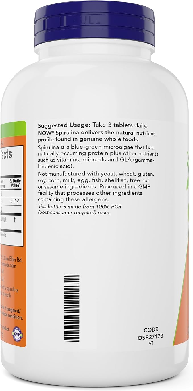 NOW Foods Organic Spirulina 1000mg Tablets - 300 Count (Pack of 2) - Non-GMO, Super Green Whole Food Supplement - Double Strength 1000 mg - Naturally Occurring Beta-Carotene (VIT A), B-12 and GLA