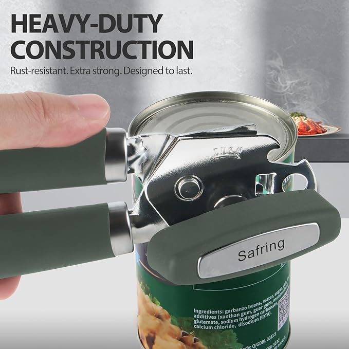 Can Opener Manual, Heavy Duty Handheld Strong Can Opener with Soft Touch Handle, Sharp Blade Smooth Edge, Can Openers with Multifunctional Bottle Opener, Hunter Green