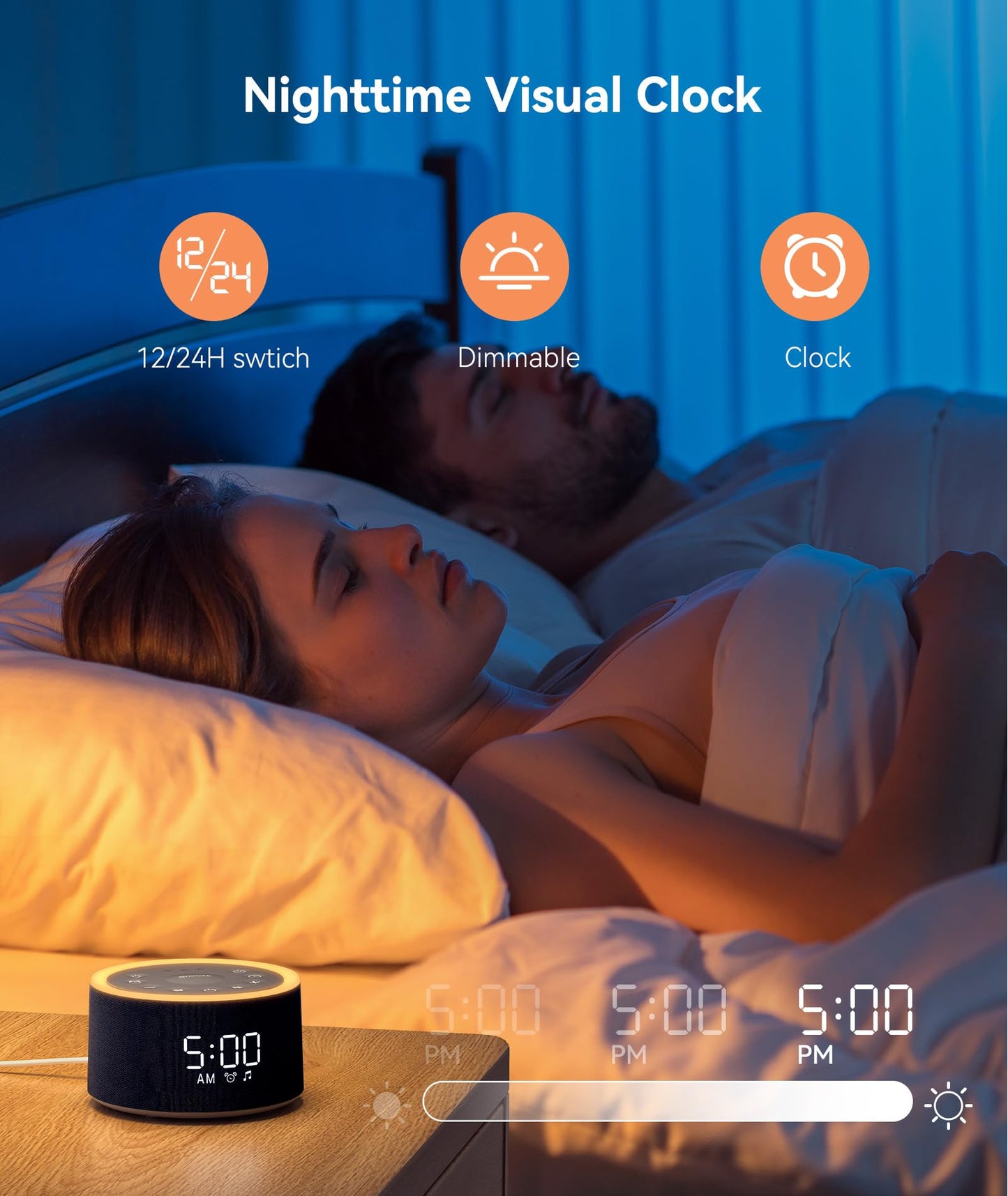 Dreamegg D1+ Sound Machine & Alarm Clock - Sound Machine for Sleep, White Noise Machine with 29 Soothing Sounds, Night Light, 0-100% Dimmable, White Noise Alarm Clock for Bedrooms Adults Baby, Blue