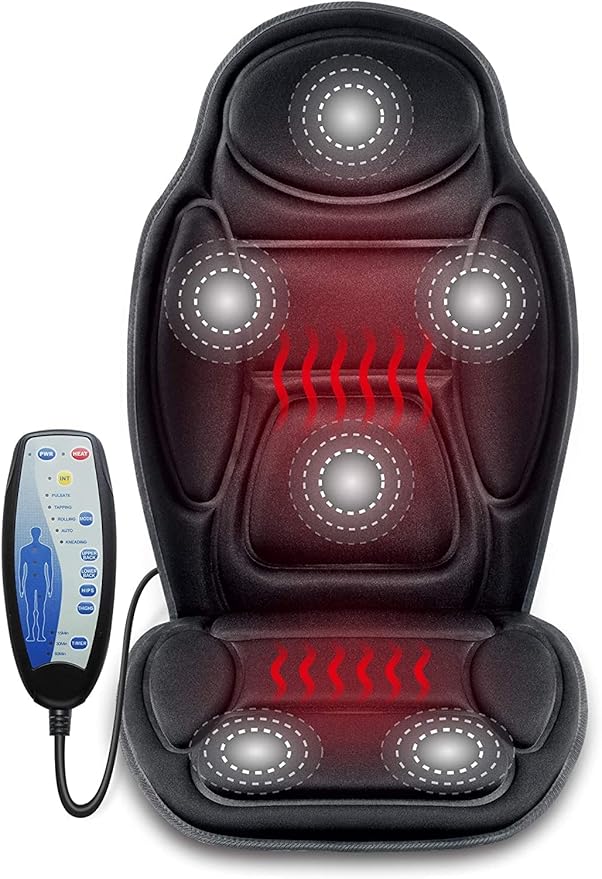 Snailax Massage Seat Cushion - Back Massager with Heat, 6 Vibration Massage Nodes & 2 Heat Levels, Massage Chair Pad for H...