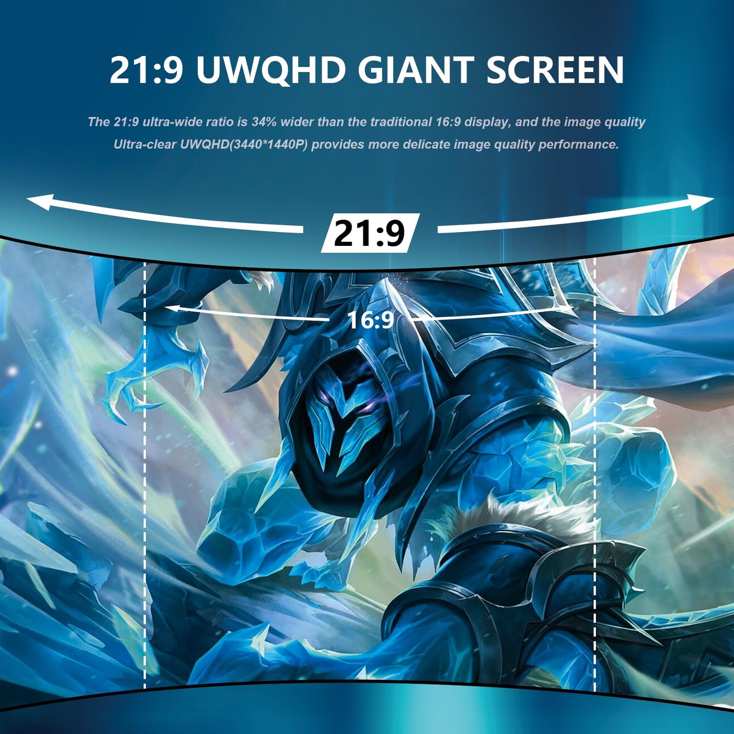Raywego 34 inch Ultrawide Curved Computer Gaming Monitor 165Hz UWQHD 3440x1440,1500R -PIP,1ms (MPRT),HDR, 300nits, sRGB99%,FreeSync,HDMI2.0(TMDS) x2,DP1.4 x2,Eye Care,Support Wallmount
