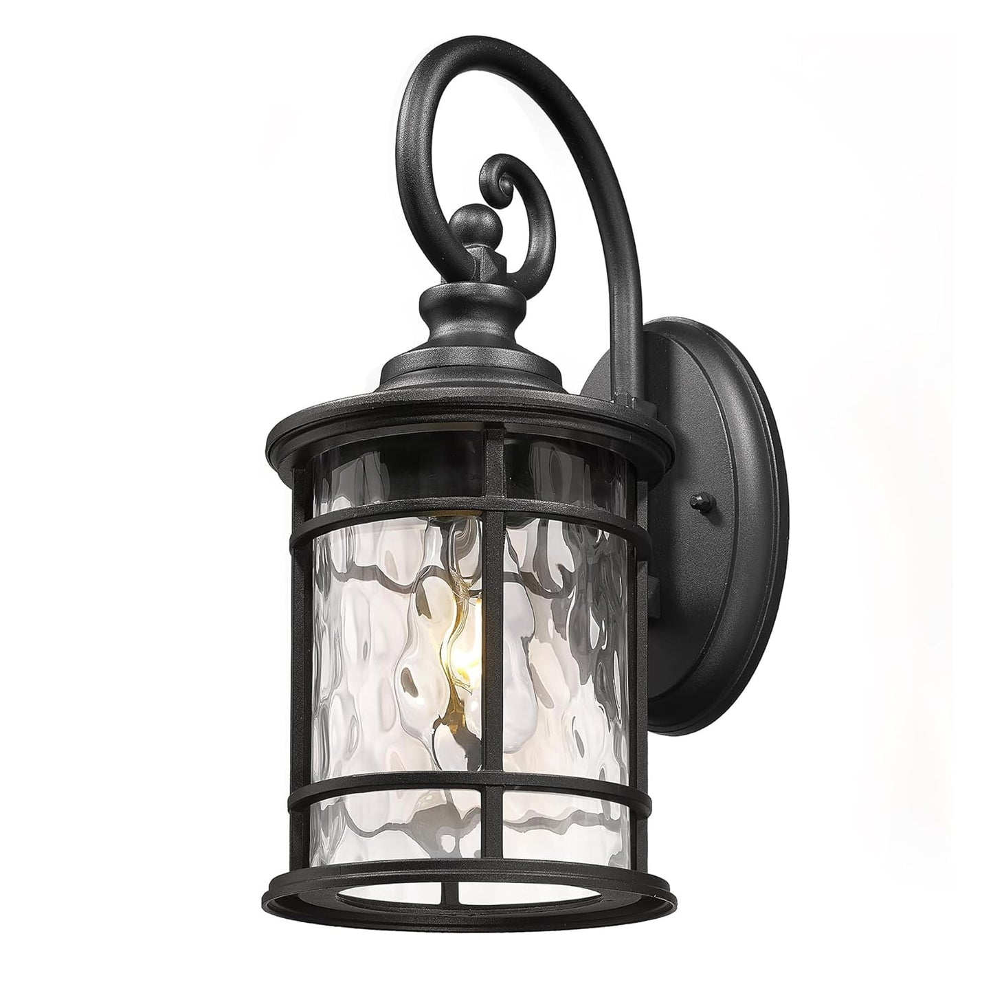 Emliviar Farmhouse Outdoor Light Fixture  15.5 Exterior Lighting Fixtures With Water Ripple Glass  Die-Casting Aluminum In Black Finish  Xe229B-Wg Bk