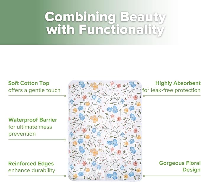 haakaa Waterproof Changing Pad Liners, 100% Cotton, Soft & Breathable (1pc, 19.5" x 27.5" Garden Flow)