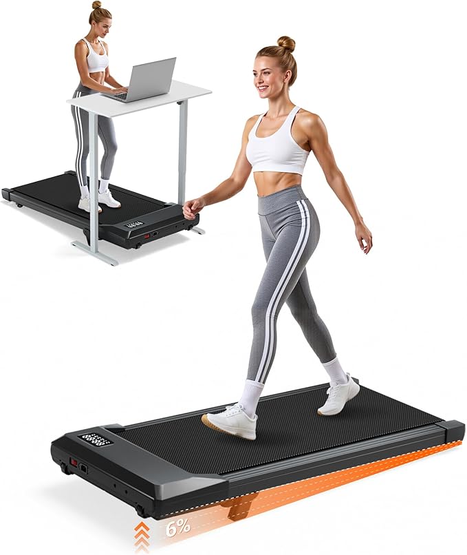Lacuffy Walking Pad,6% Manual Incline Walking Pad Treadmill,Under Desk Treadmill for Home Office, with App & Remote,2.5HP ...