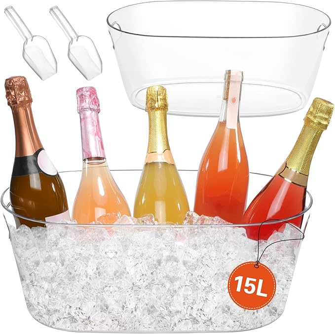 2 PCS Ice Buckets for Parties, 15L Large Ice Bucket, 4 Gallon Champagne Bucket with Scoops, Beverage Tub Mimosa Bar Suppli...