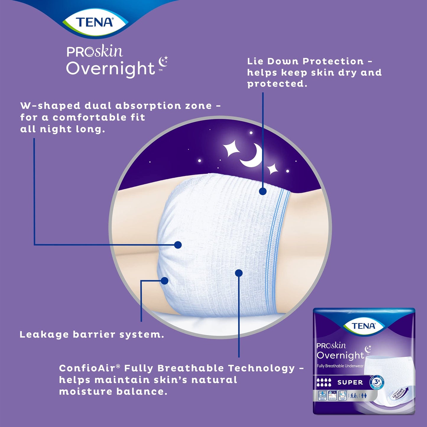 TENA ProSkin Overnight Super Disposable Underwear Pull On with Tear Away Seams Large, 72325, 56 Ct