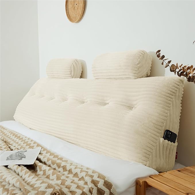 Headboard Wedge Pillow with 2 Pack Neck Roll Pillow Large Headboard Pillow King Wedge Pillow Headboard Soft and Supportive Bed Rest Reading Pillows for Sitting in Bed with Removable Cover