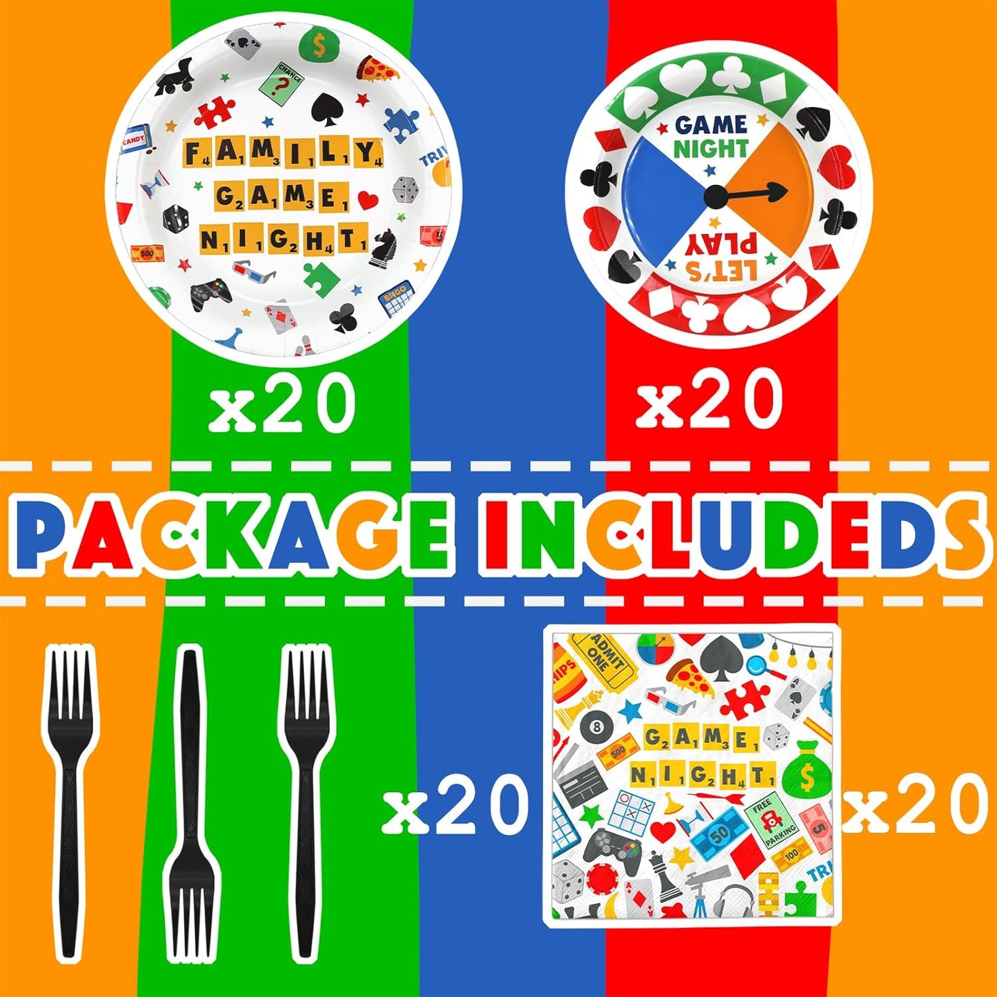 Game Night Party Decorations Set - Fun Game Night Party Plates, Napkins, and Forks for an Exciting Celebration - Disposable Board Game and Family Game Night Party Supplies for Birthdays and Events