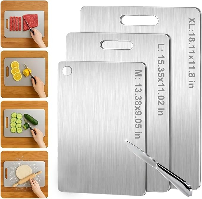 Tavano Titanium Cutting Board,100% Pure Titanium Cutting Boards for Kitchen,Food-Grade Double Side Available Non Toxic Chopping Board,Dishwasher Safe Hygiene Durable Boards(1PC-XL)