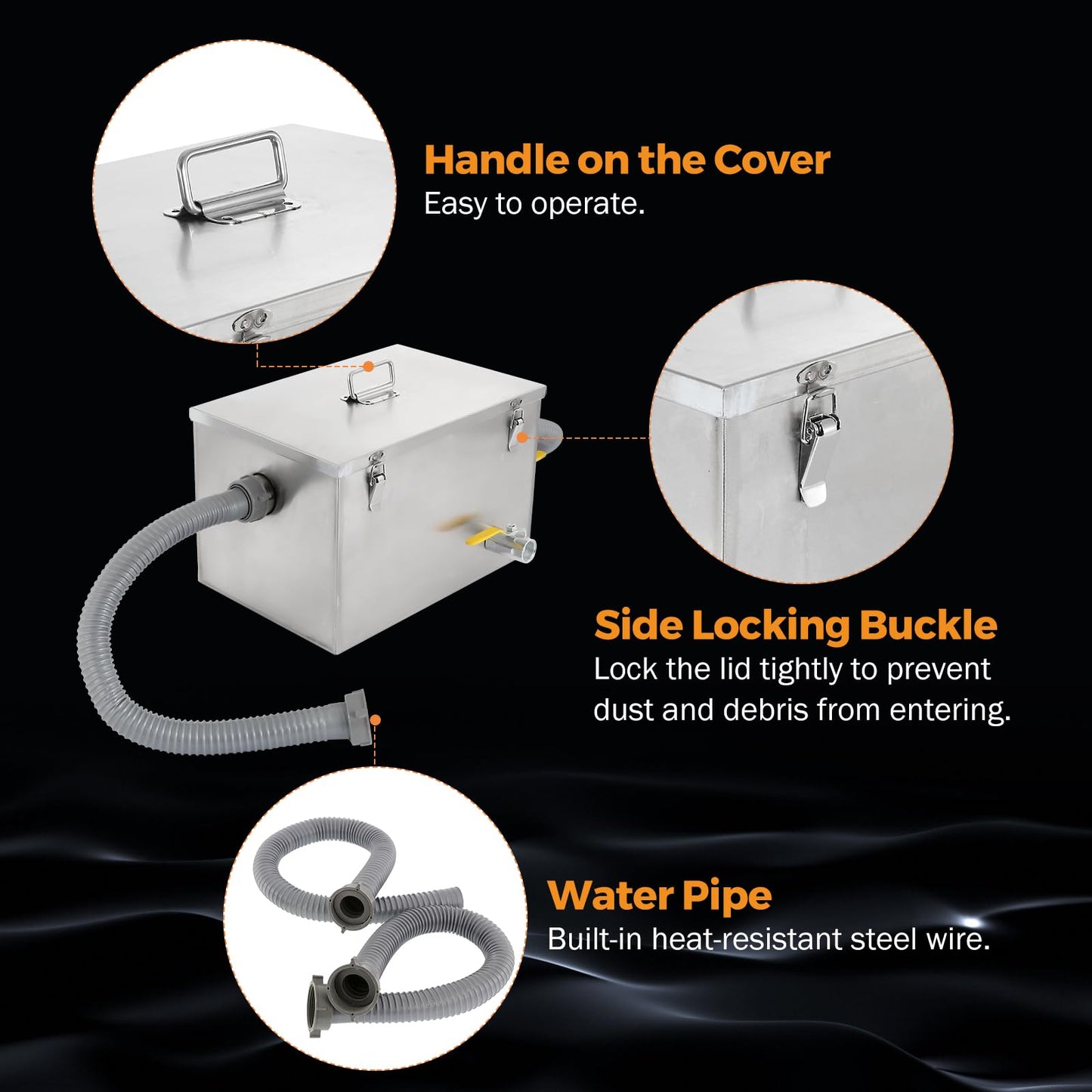 BEAMNOVA 8lbs Commercial Grease Trap Stainless Steel Interceptor for Restaurant Side Inlet