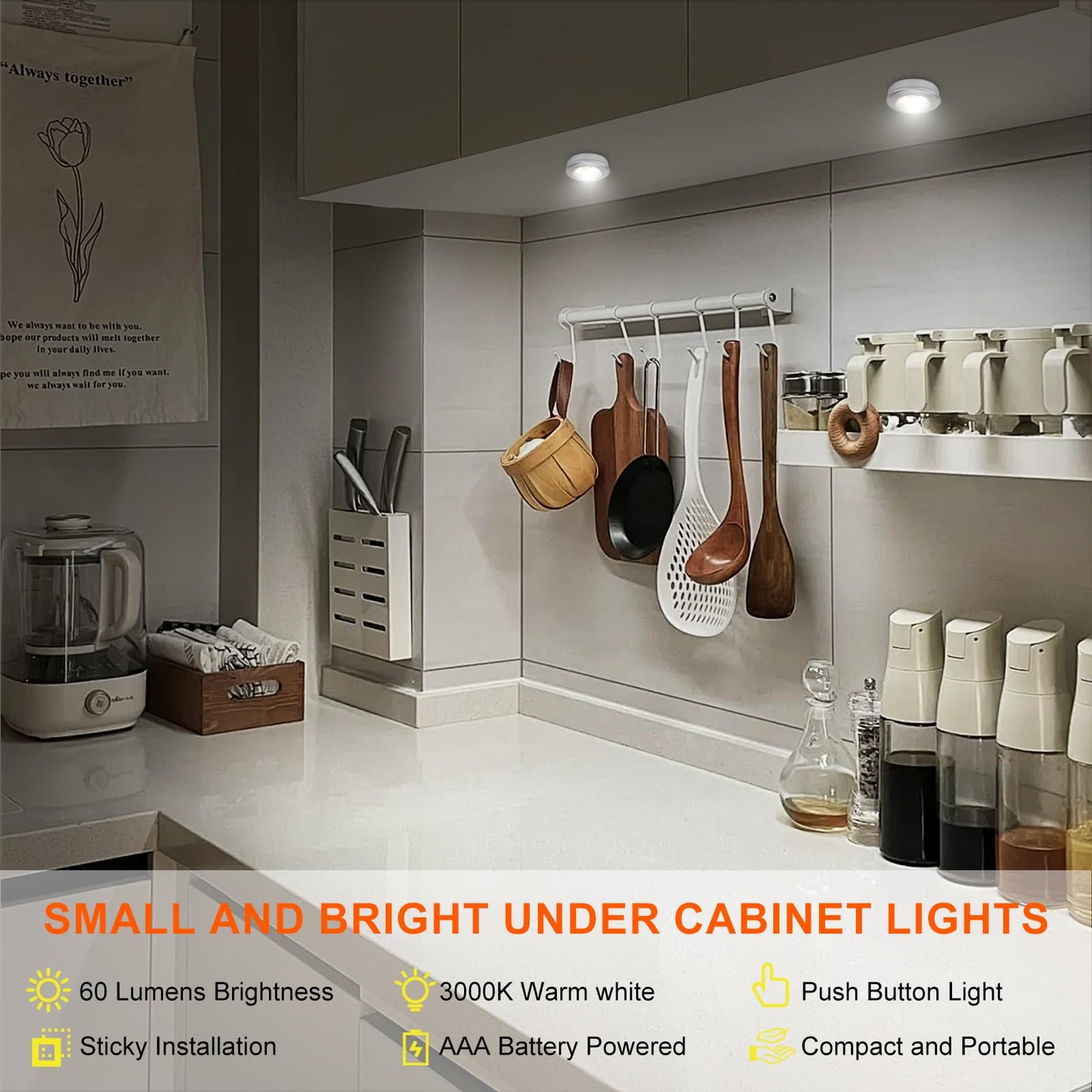 Bigmonat Led Puck Light  Stick On Lights  Closet Lights Battery Operated  Tap Lights  60 Lumens Touch Light  Under Cabinet Lighting  Ideal For Kitchen Cabinets  Closets  3-Pack  Silver