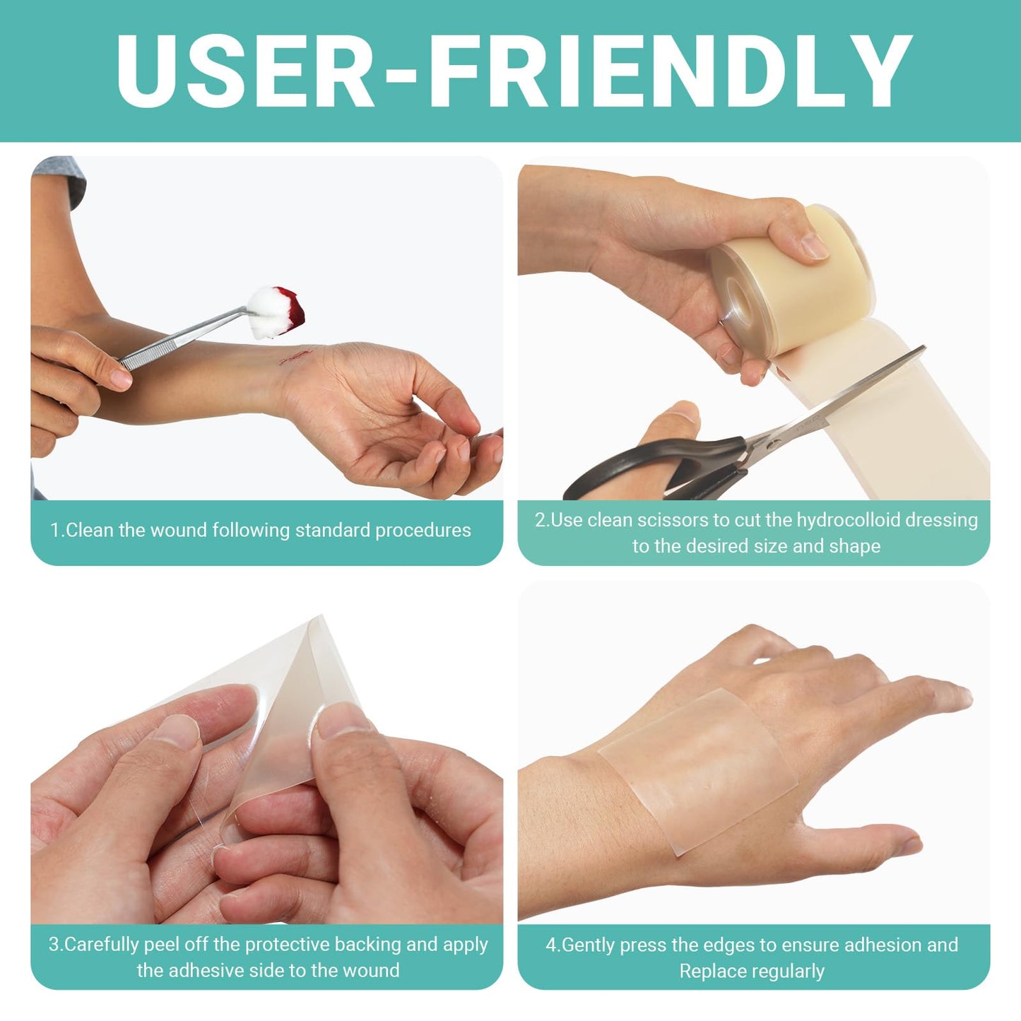 Baojia Upgraded 2in*16ft Hydrocolloid Roll for Wound Care, Hydrocolloid Patch Large Bandages with Self-Adhesive, Ultra Absorbent, Flexible, Waterproof, DIY Size, First Aid Kit Essential