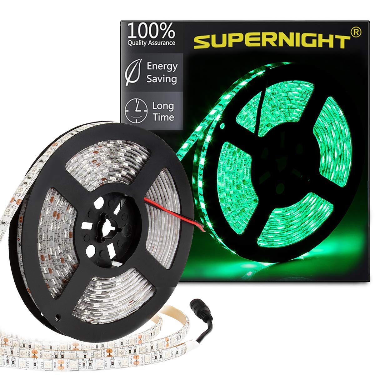 Supernight 16.4Ft Led Strip Light  Waterproof 12V 60W Green Rope Lights  300 Leds 5050 Tape Lights For Bedroom  Kitchen  Mirror  Home Decoration