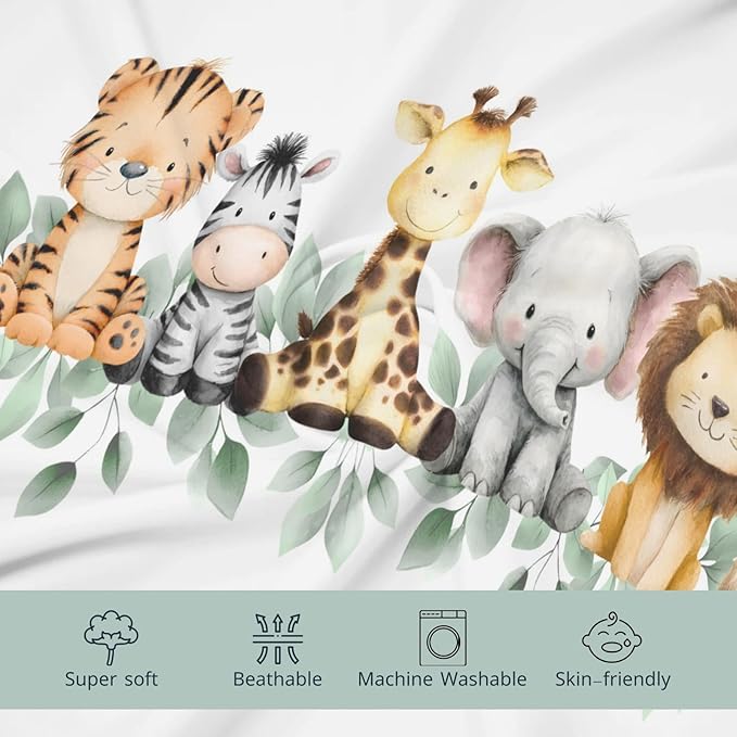 HawSkgFub Safari Jungle Baby Animal Leaf Changing Pad Cover, Natural Elephant Giraffe Zebra Lion Tiger Diaper Change Table Covers, Soft Stretchy Safe Snug Fitted Changing Mat Sheets Fit 32"/34" x 16"