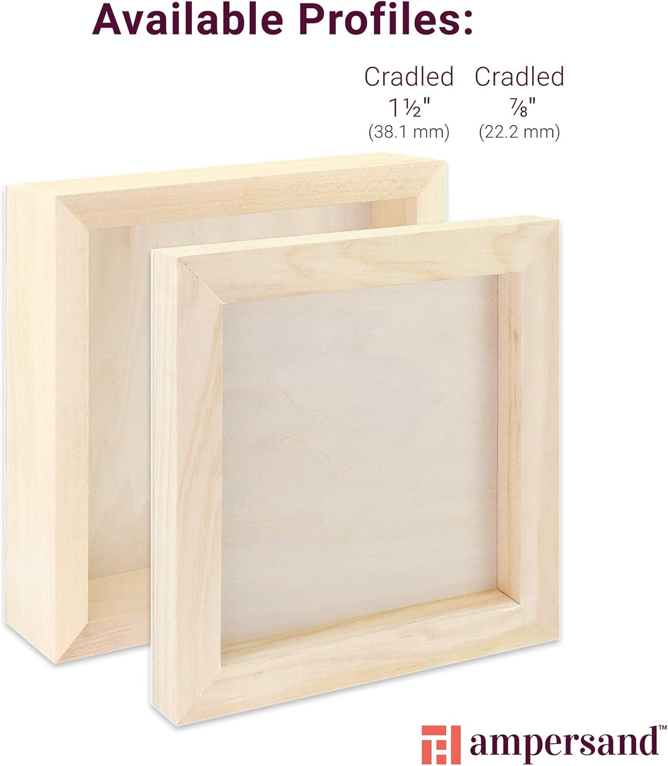 Ampersand Art Supply Unprimed Basswood Artist Panel, 7/8" Cradled Profile, 12"x16"